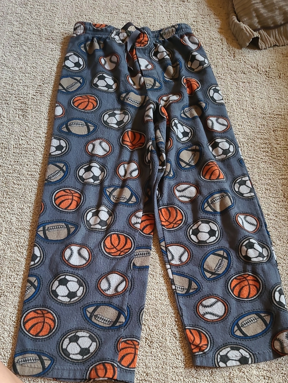 Joe Boxer Gray Fleece Pajama Pants with Orange, White, and Blue Sports Balls